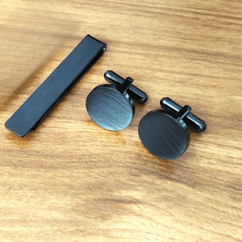 Personalized Cufflink and Tie Clip Set  Oscar Willow & Co Black