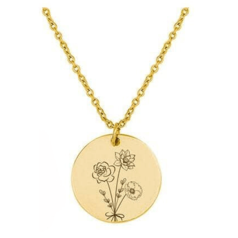 Birth Flower Pendant Necklace  Oscar Willow & Co Gold