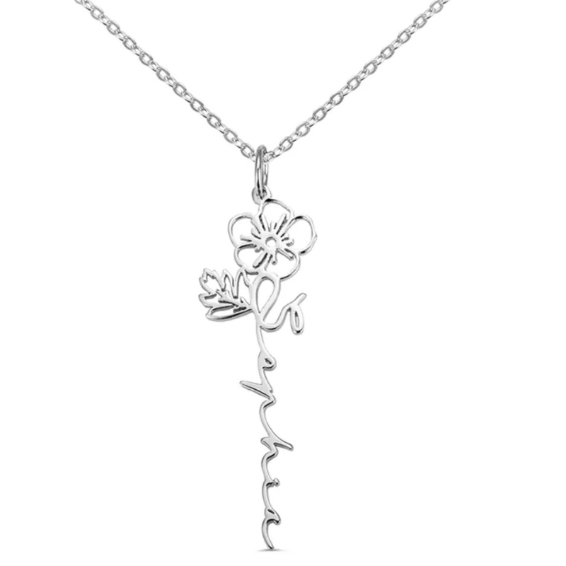 Birth Flower Name Necklace  Oscar Willow & Co Silver January- Snowdrop