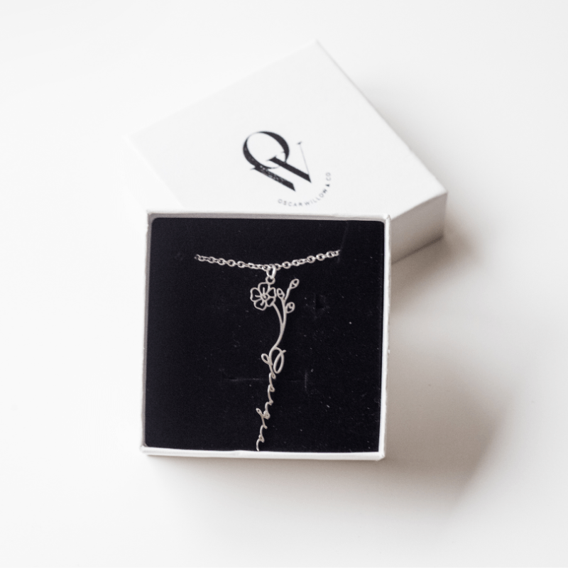 Birth Flower Name Necklace  Oscar Willow & Co