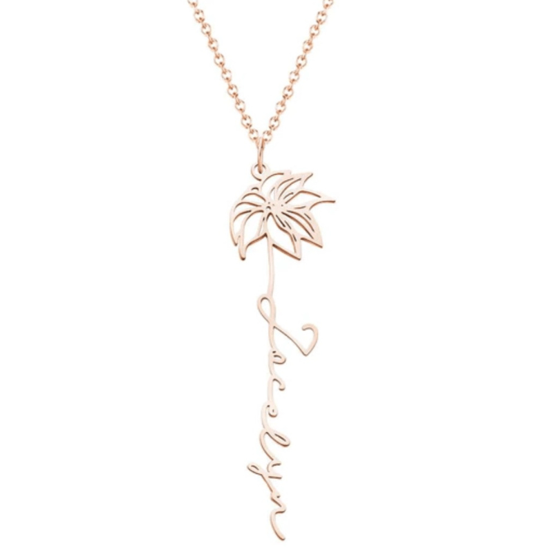 Birth Flower Name Necklace  Oscar Willow & Co Rose Gold January- Snowdrop