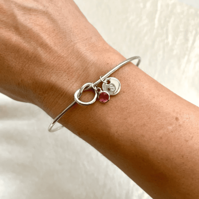 Keepsake Initial & Birthstone Charm Bangle