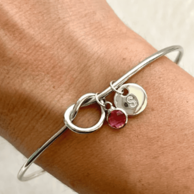 Keepsake Initial & Birthstone Charm Bangle