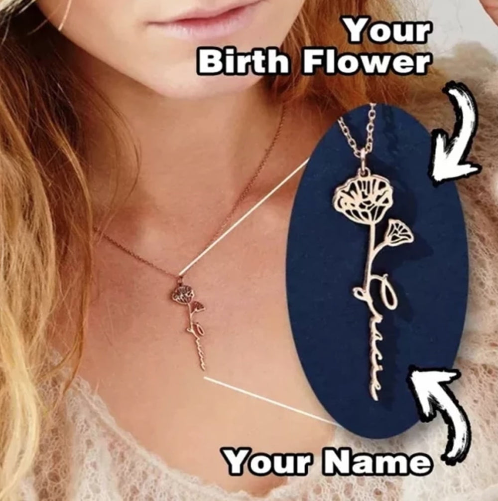 Birth Flower Name Necklace  Oscar Willow & Co