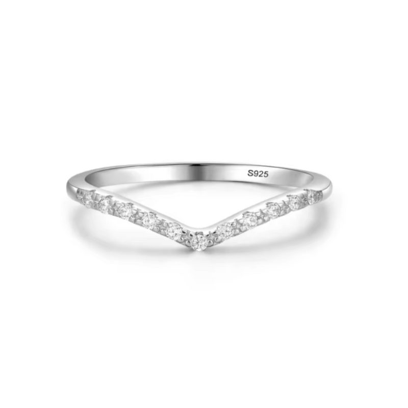 Sterling Silver V-Shaped Sparkle Ring  Oscar Willow & Co