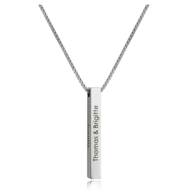 Long 3D rectangular necklace silver