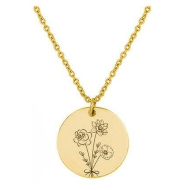 Birth Flower Pendant necklace gold with three flowers shown
