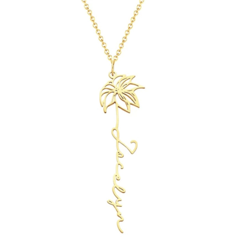 Birth Flower Name Necklace  Oscar Willow & Co Gold January- Snowdrop 