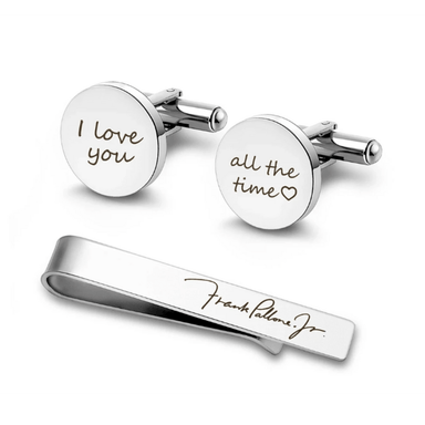 Personalized Cufflink and Tie Clip Set  Oscar Willow & Co Silver  