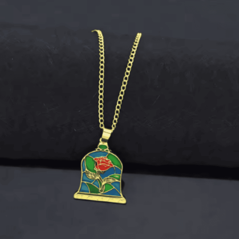 Beauty and the Beast Enchanted Rose Dome Necklace