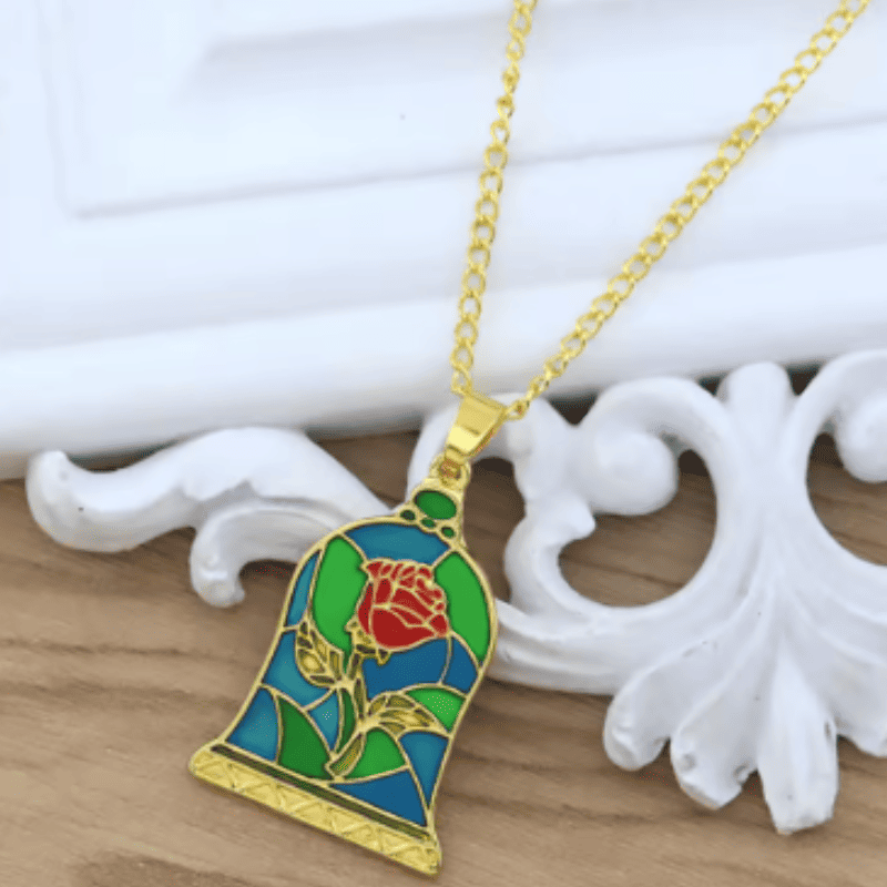 Beauty and the Beast Enchanted Rose Dome Necklace