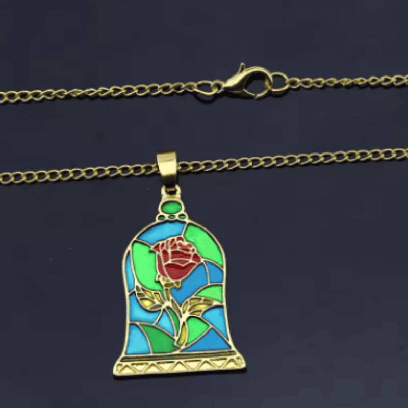 Beauty and the Beast Enchanted Rose Dome Necklace
