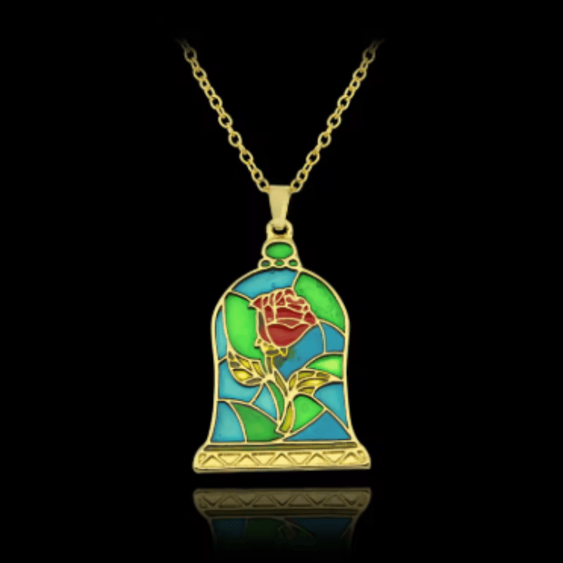 Beauty and the Beast Enchanted Rose Dome Necklace