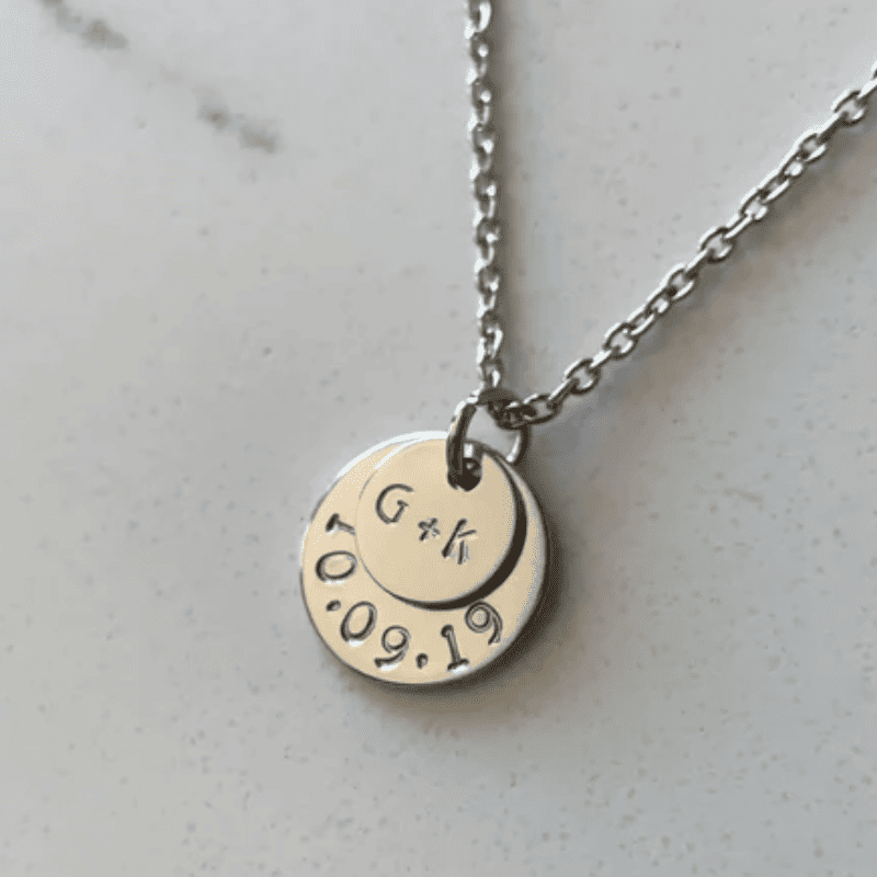 Engraved Love Disc Necklace Couple Set