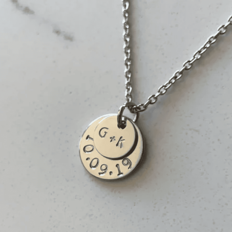 Engraved Love Disc Necklace Couple Set