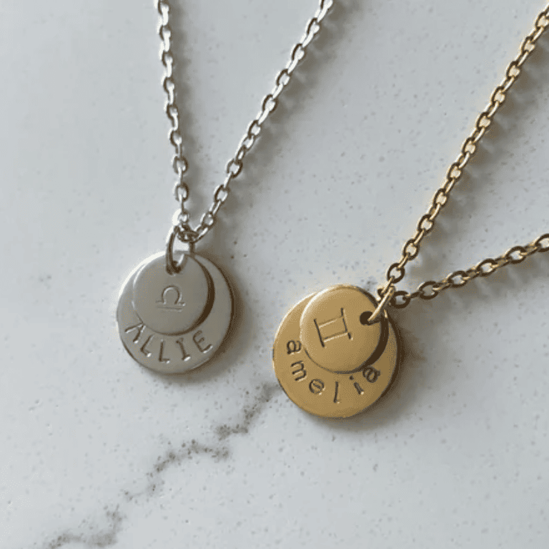 Engraved Love Disc Necklace Couple Set