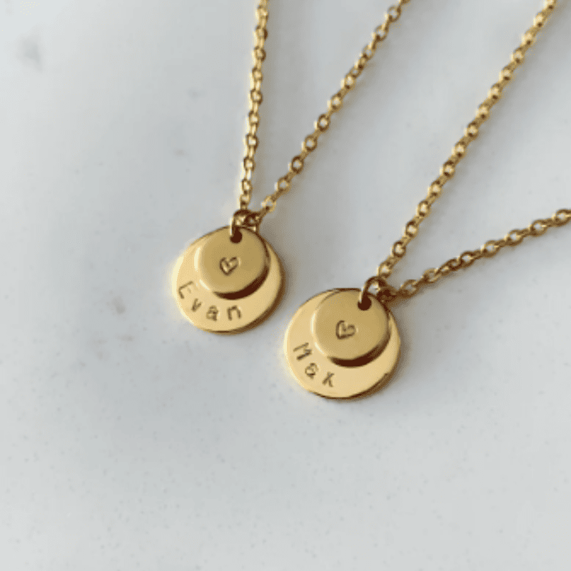 Engraved Love Disc Necklace Couple Set