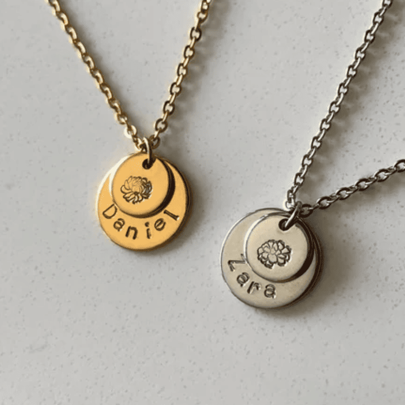 Engraved Love Disc Necklace Couple Set