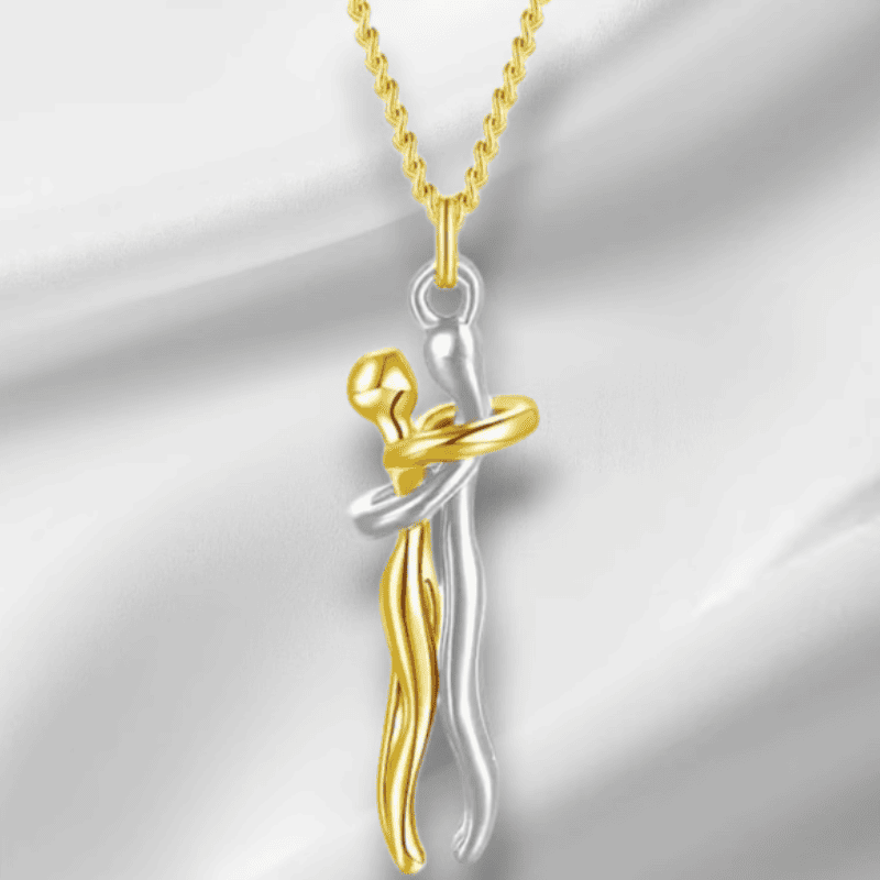 Couples Embrace Hug Necklace - Unity Pendant For Valentine's Day, Love Gift For Women & Men