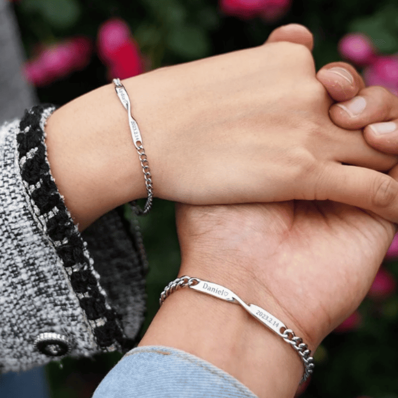 Forever Linked Engraved Couple Bracelets