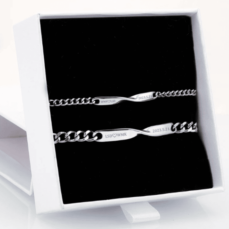 Forever Linked Engraved Couple Bracelets