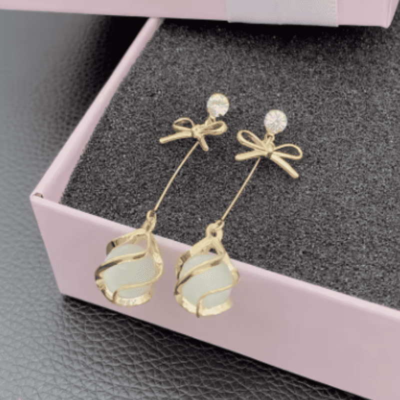 Golden Ribbon Glow Drop Earrings