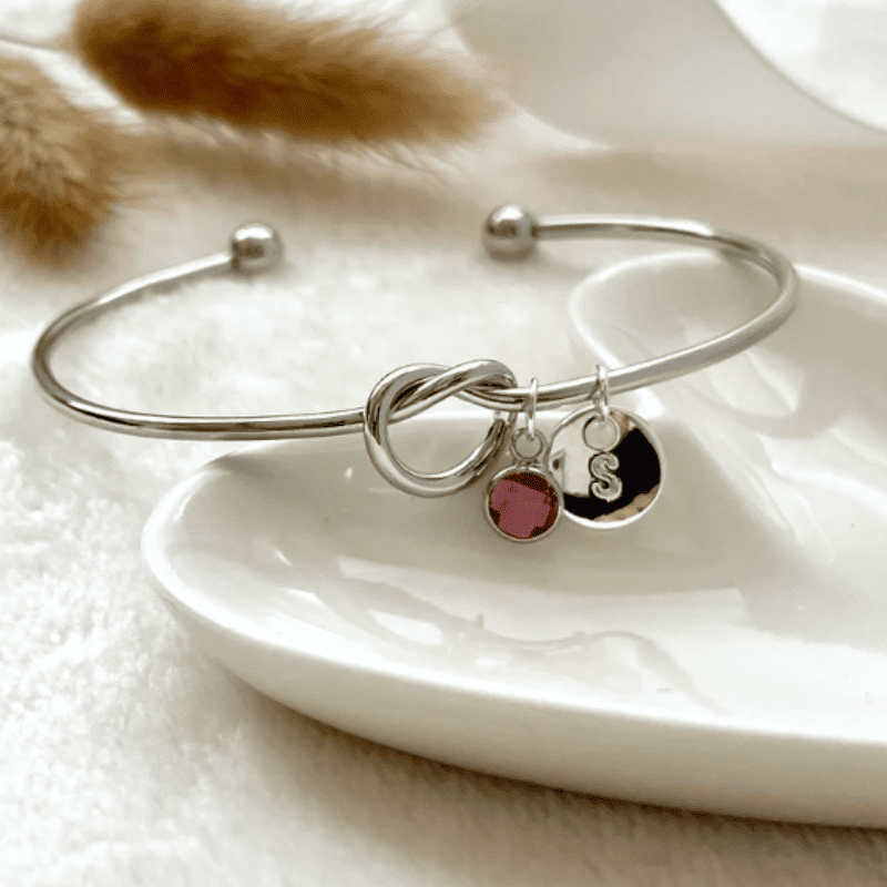 Keepsake Initial & Birthstone Charm Bangle