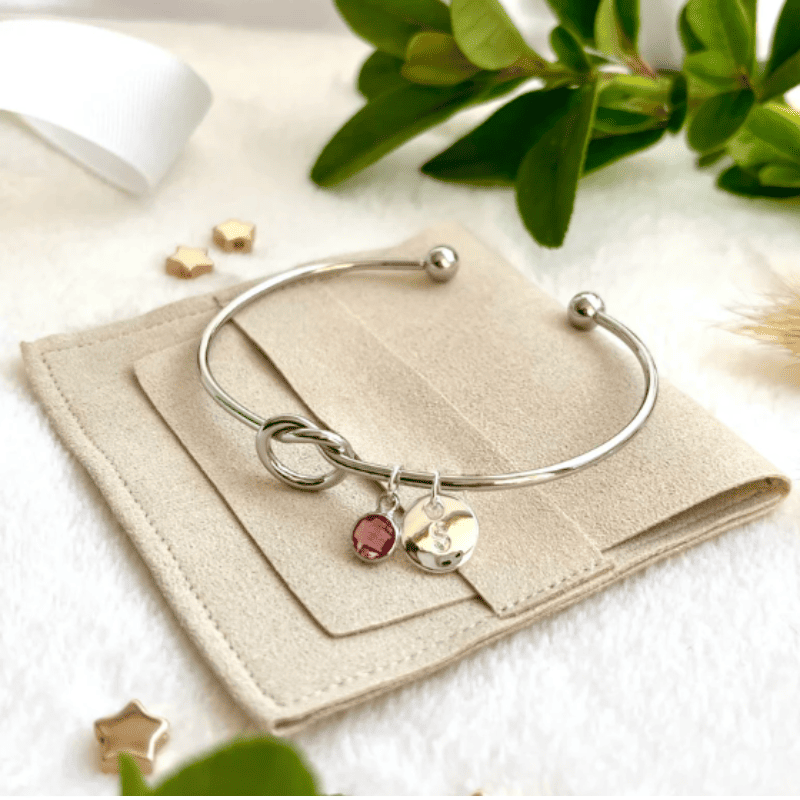 Keepsake Initial & Birthstone Charm Bangle