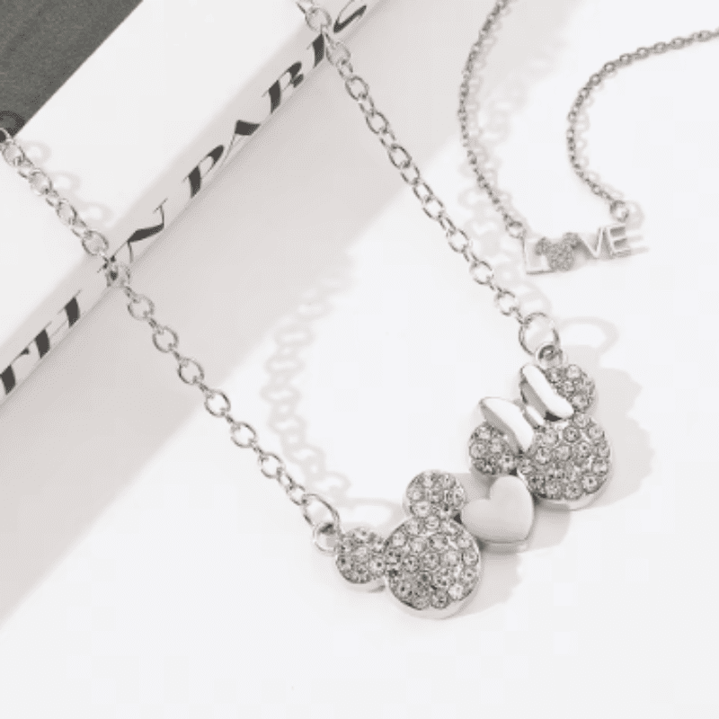 Mickey and Minnie Mouse Sparkle Hearts Forever Necklace